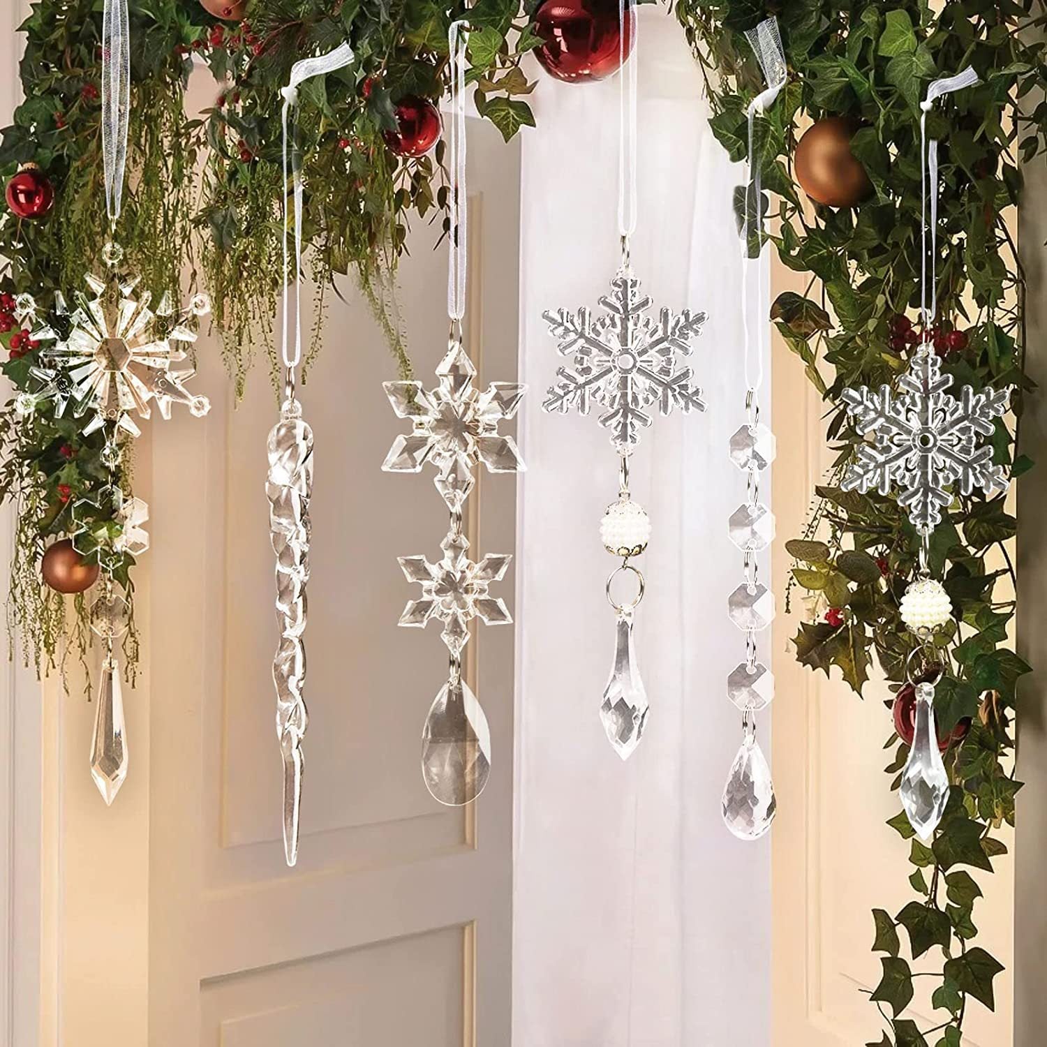 10pcs Christmas Tree Hanging Pendants Acrylic Ice Strip Snow Ceiling Xmas Ornaments New Year Christmas Decoration Home Decor - Winter dream