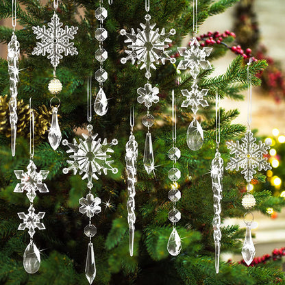 10pcs Christmas Tree Hanging Pendants Acrylic Ice Strip Snow Ceiling Xmas Ornaments New Year Christmas Decoration Home Decor - Winter dream