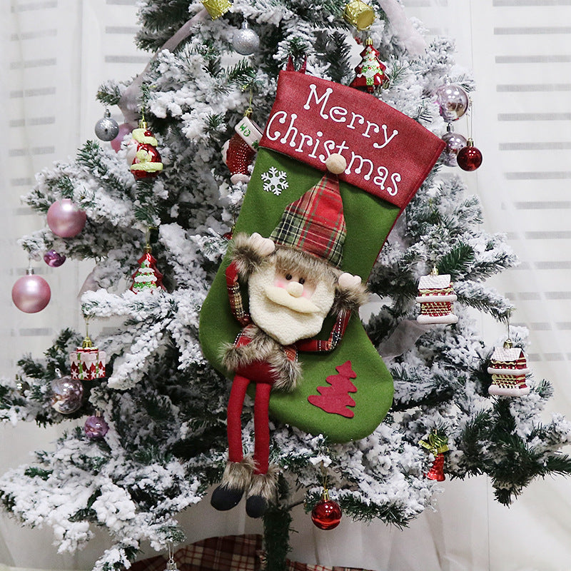 2024 New Year Xmas Big Stockings Set Decorations Christmas 3D Plush Big Sock Christmas Tree Pendant Decorating Supplies - Winter dream