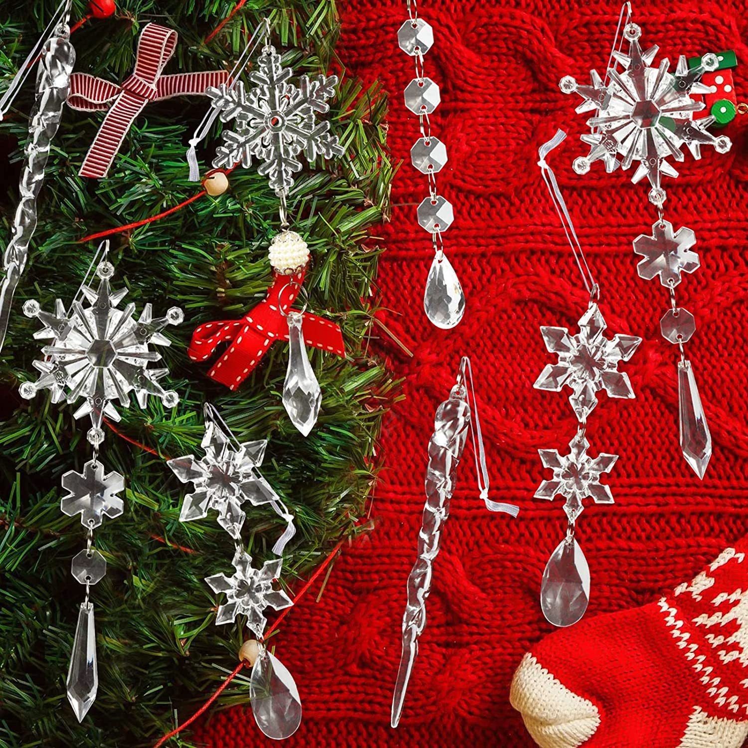 10pcs Christmas Tree Hanging Pendants Acrylic Ice Strip Snow Ceiling Xmas Ornaments New Year Christmas Decoration Home Decor - Winter dream
