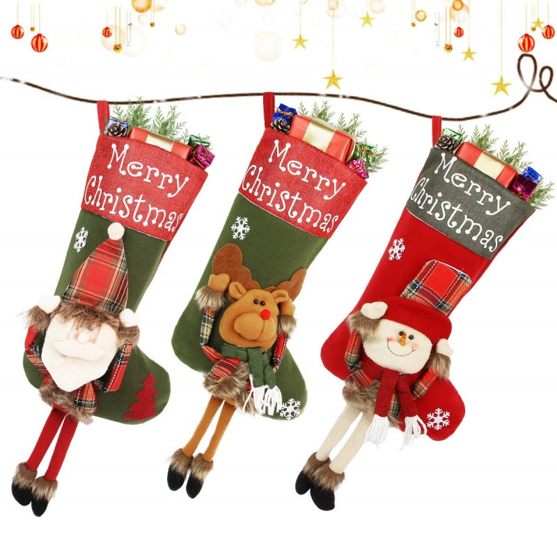 2024 New Year Xmas Big Stockings Set Decorations Christmas 3D Plush Big Sock Christmas Tree Pendant Decorating Supplies - Winter dream