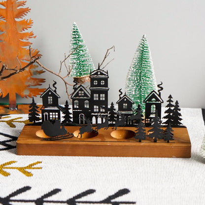 Dövme Demir Yılbaşı Ağacı Mumluk – Doğal Ahşap Tabanlı Şık Tasarım | Winter Dream