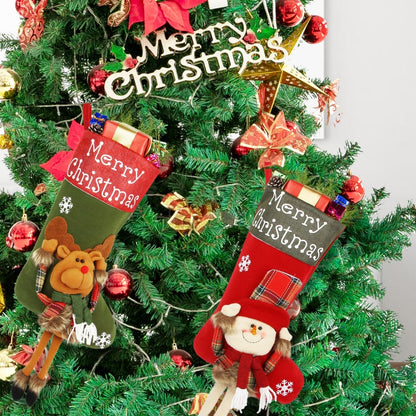 2024 New Year Xmas Big Stockings Set Decorations Christmas 3D Plush Big Sock Christmas Tree Pendant Decorating Supplies - Winter dream